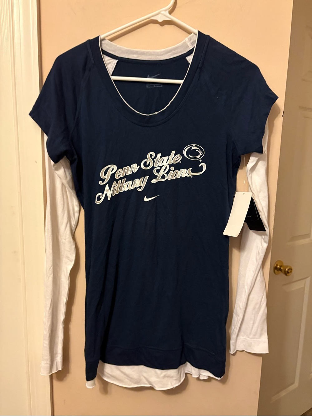 Nike Navy and White Penn State Layered Long-Sleeve Tee